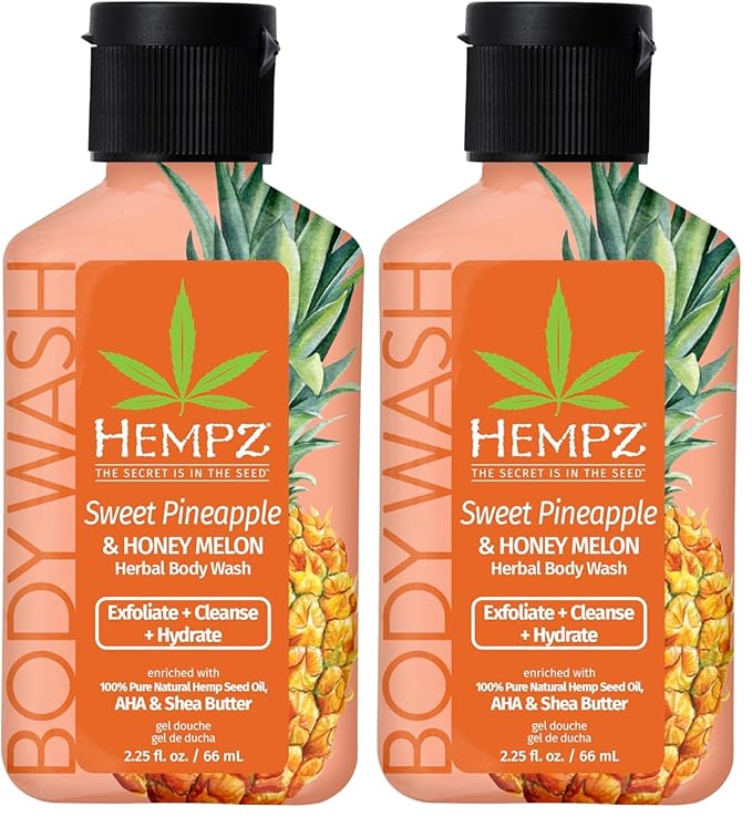 Hempz NEW Mini Body Wash, Sweet Pineapple & Honey Melon Travel Size Shower Gel, 2.25 oz. (Pack of 2)