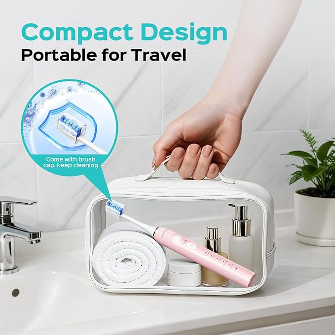 COSLUS C30 Electric Toothbrush for Adults & Kids: 3 Intensities & 5 Modes for Effective Yet Gentle Ultra-Clean Feel, 2 Types of Heads for Gentle or Daily Care, Travel & Home Use, Pink, 1PC