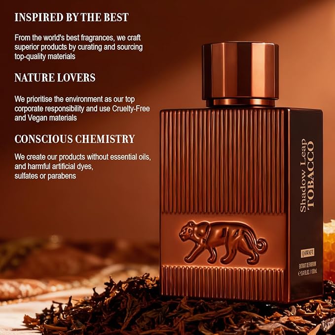 Shadow Leap - Tobacco Eau De Parfum Inspired by Tobacco, Long-Lasting Honey Amber Tobacco Perfume for Men & Women, Vegan, Paraben-Free, Unisex - 100ml | 3.4 fl. oz + 2ml Samples
