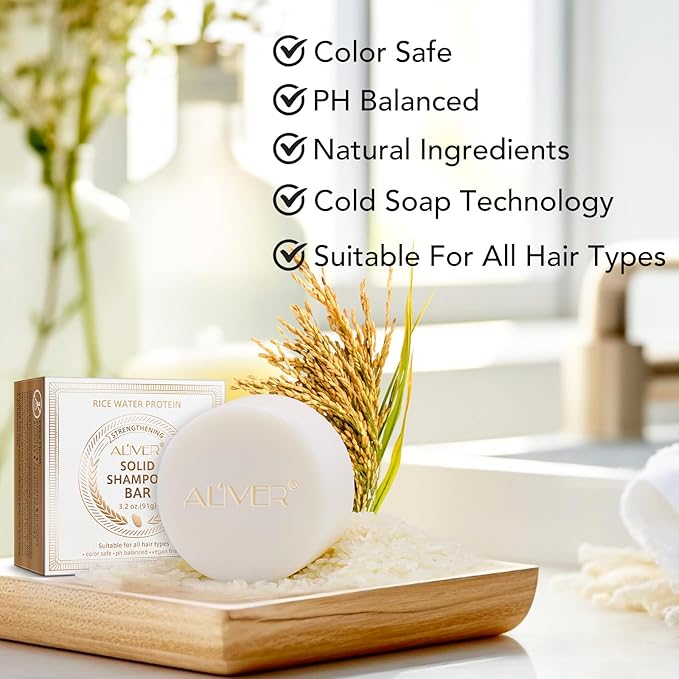 Rice Water Shampoo Bar for Hair Growth, 3.2oz Vegan & All Natural Hair Growth Shampoo Bar, For Hair Growth and Moisturizing,for Dry Damaged Hair,pH Balanced, For all hair types, Easy for Travel