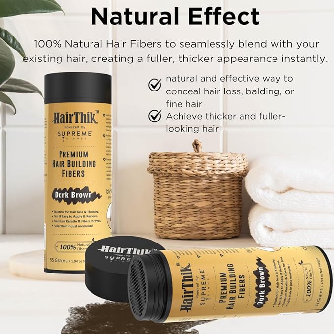 Supreme Trimmer Hair Building Fibers - Instantly Fill in Fine or Thinning Hair for Thicker, Natural, Fuller-Looking Hair for Men & Women – Hair Thinning & Balding Solution | Dark Brown, 55 Grams