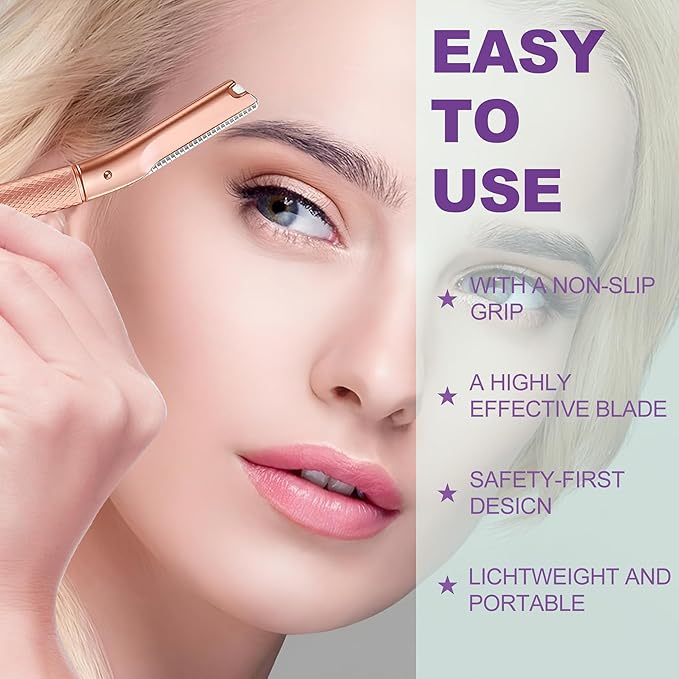 Eyebrow Razor with 16 Blades, Metal Razors for Women and Men,Dermaplane Razor for Women Face, Facial Hair Removal for & Eyebrow Hair Removal (Rose Gold)