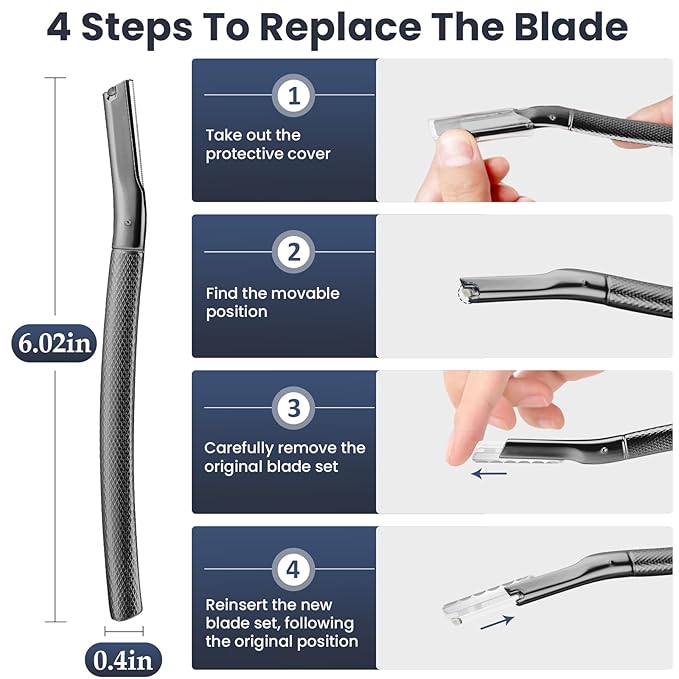 AIBRIT PRO Dermaplaning Tool for Face, Dermaplane Razor for Peach Fuzz with Metal Grip, Professional Eyebrow Razor for Women, Facial Razor for Women Black (12 Replaceable Blades)