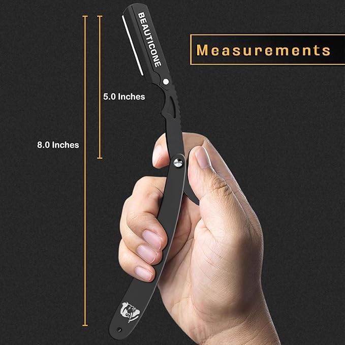 BEAUTICONE Straight Razors for Men, Professional Barber Razors, Premium Straight Edge Razor, Shaving Knife, Shavette, Stainless Steel, Wooden Handle, With PU Leather Case