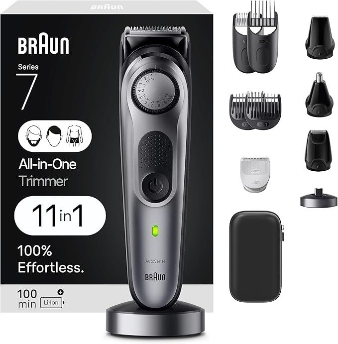 Braun All-in-One Men's Shaving Kit Series 7 7420, 11-in-1 Beard, Face, Nose, Ear Trimmer, Hair Clippers, Body Groomer and Manscaping, Holiday Gifts for Men