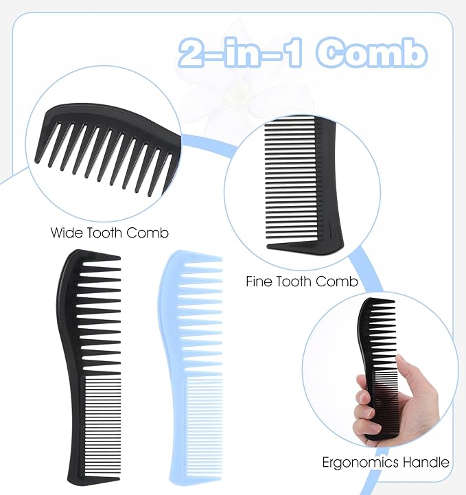 4 Pcs Boys Comb, 2-In-1 Plastic Comb, Wide and Fine Double Tooth Black Combs & Blue Combs for Men, Women All Hair Types, Beard and Mustache (2 Colors)