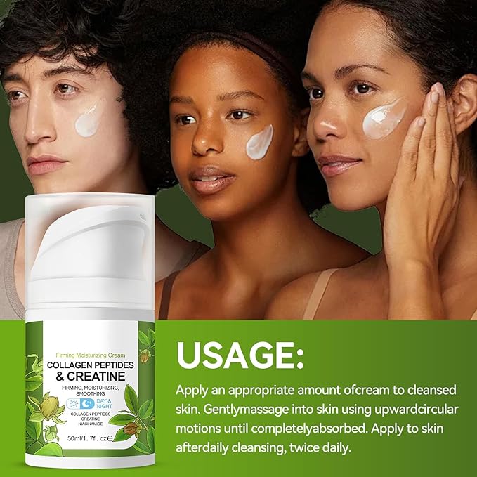 Collagen Peptide Complex Moisture Cream with Retinol,Creatine and Plant Squalane - Skin Tightening Firming - Anti Aging Face Wrinkle Cream, Day & Night Moisturizing Facial Cream -1.7oz