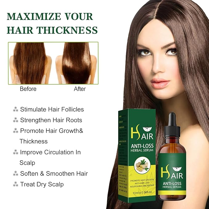 10ml Hair Growth Serum for Thinning Hair – Anti Hair Loss Treatment with Ginseng & Ginger Extract to Stimulate Follicles and Promote Denser, Stronger Hair