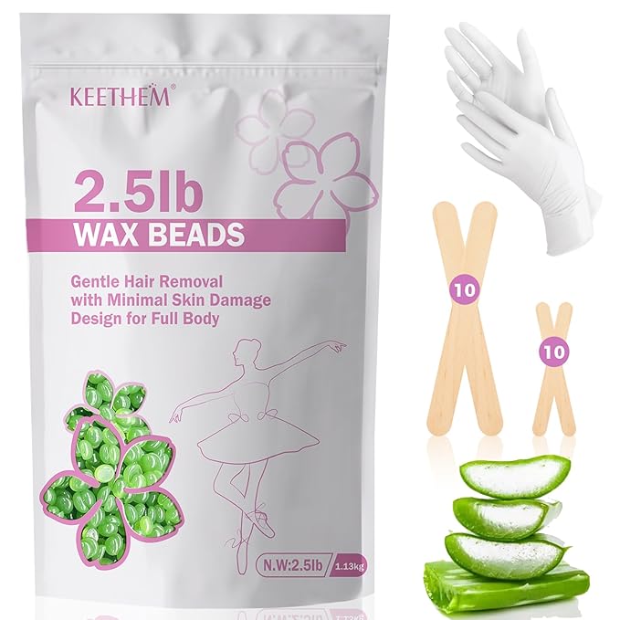 2.5lb Wax Beads, Hard Wax Beads for Coarse Hair Removal and Sensitive Skin- Waxing Beads for Women Men - Hard Wax Recommended for Full Body Bikini Brazilian Waxing (Aloe)