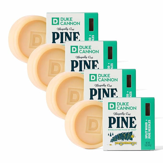 Duke Cannon Illegally Cut Pine Soap for Men, Pack of 4 – Long-Lasting 5 oz Bars with Fresh Pine Scent, Extra Large Exfoliating Soap Pucks for Daily Cleansing