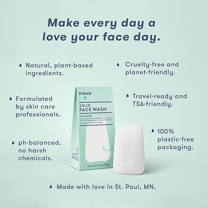 HIBAR - Cleanse Face Wash Bar - Solid Face Wash - Deep Cleansing & Moisturizing - With 12 Unique Amino Acids - Safe For Daily Use & Sensitive Skin - Plastic, Paraben & Soap-Free - Vegan -1 Bar
