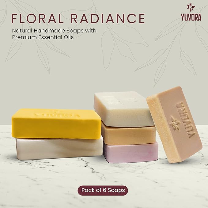 6 Pcs Women Natural Handmade Body Soaps 5 OZ Pack Floral Radiance Long lasting Fragrance Luxurious Scents with Natural Ingredients – Sulfate & Paraben Free, Vegan Soap
