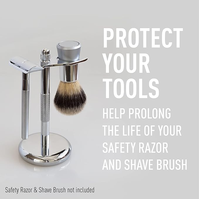 Bevel Safety Razor & Shaving Brush Display Stand with Non Slip Base, Dual Shave Stand Designed to Prevent Water Damage, Improve Hygiene and Protect Shaving Kit