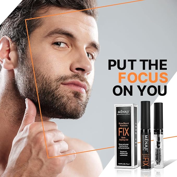 MËNAJI The Fix - Mens Beard and Brow Gel - Hold and Setting Gel with Spiral Brush - Long Lasting - Keep Facial Hair in Place - 0.25 Oz