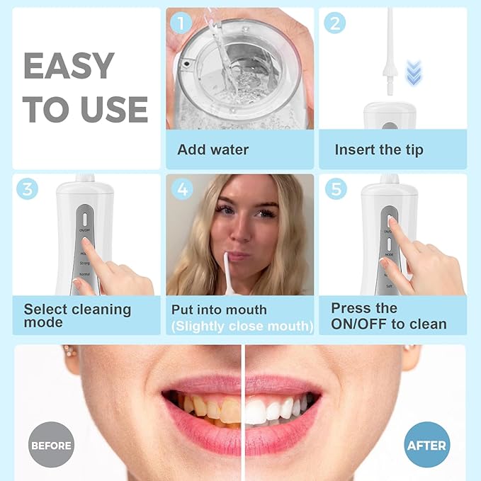 350ML Water Dental Flosser Teeth with Stand Convenient Storage, 5 Modes Portable Cordless Oral Irrigator, Electric Rechargeable IPX7 Waterproof for Home Travel Teeth Cleaning (White)