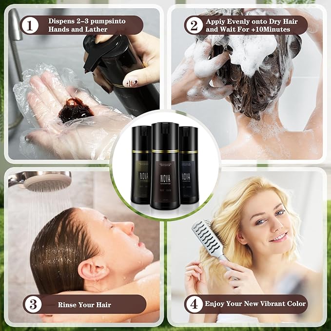 Hair Dye Shampoo & Champu Para Canas - Natural 3-in-1 Instant Gray Coverage for Men & Women (Dark brown-200ml)