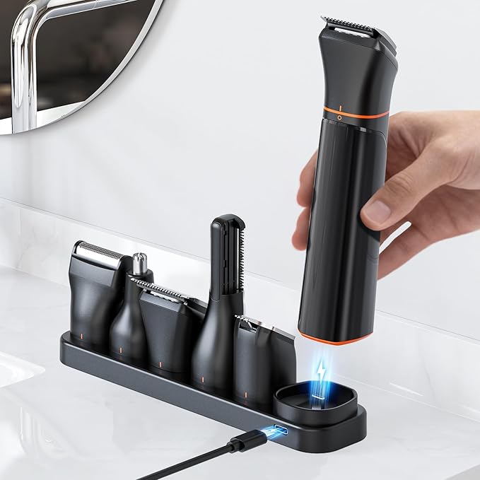 All-in-One Beard Trimmer for Men, Electric Waterproof Wet/Dry Razor Shaver for Mustache, Facial, Beard Styler, Mens Beard Grooming Kit with LED Display, USB Recharge - Black