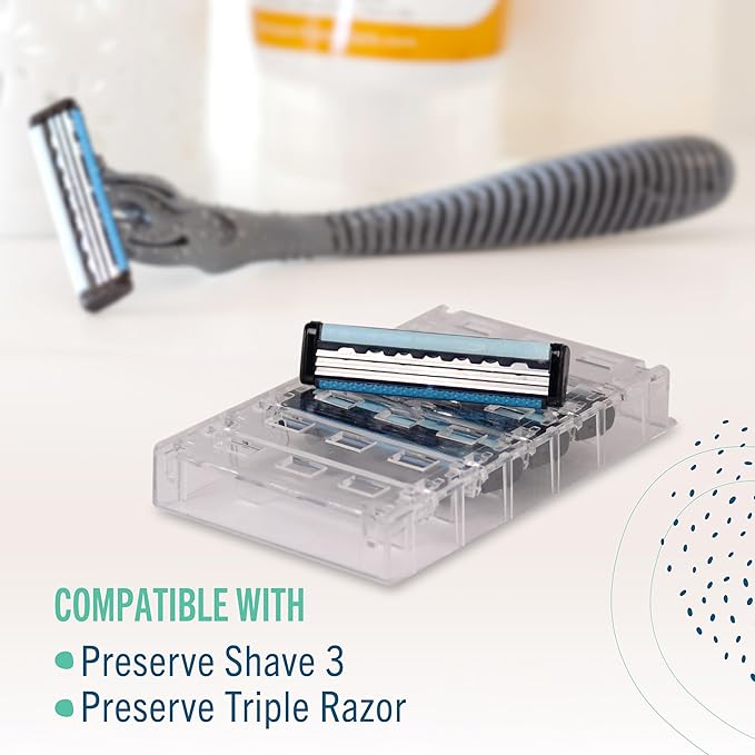Preserve Shave 3 Razor Blade Refills - 3 Blade Razors for Women & Men - Titanium-Covered Shaver Cartridges with Vitamin E & Aloe Strip for Face & Body Shaving Kit - 24 Pack