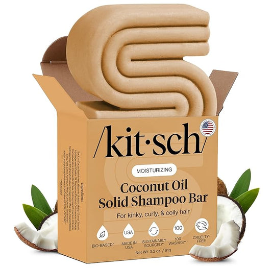 Kitsch Coconut Oil Shampoo Bar - Hydrate & Soften Dry Damaged Hair - Deep Moisturizing Curly Hair Shampoo - Safe Shampoo for Color Treated Hair - Silicone, Paraben & Sulfate Free - 3.2 oz