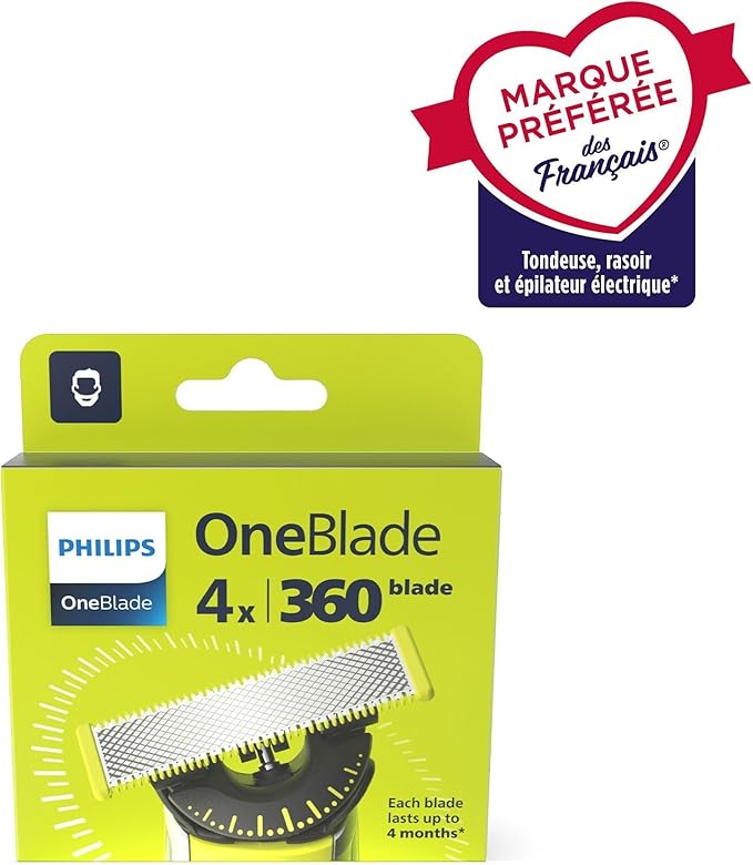 Philips OneBlade 360 Replacement Blades, for OneBlade Electric Shaver and Trimmer, 4 Pack, Model QP440/50