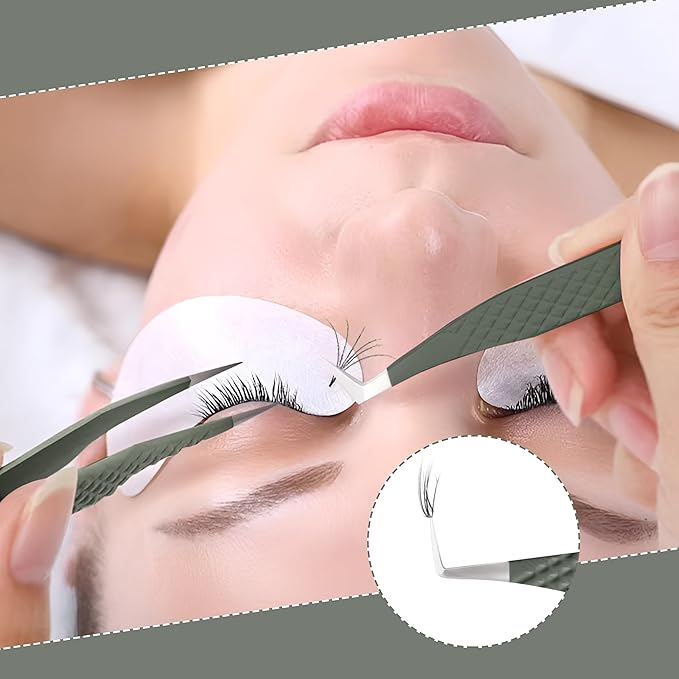 Fiber Tip Lash Tweezers For Eyelash Extension Tweezers Professional Eyelash Extension Tweezer - Set of 4 Pcs Diamond Grip Stainless Steel Fiber Tweezer (4, Green)