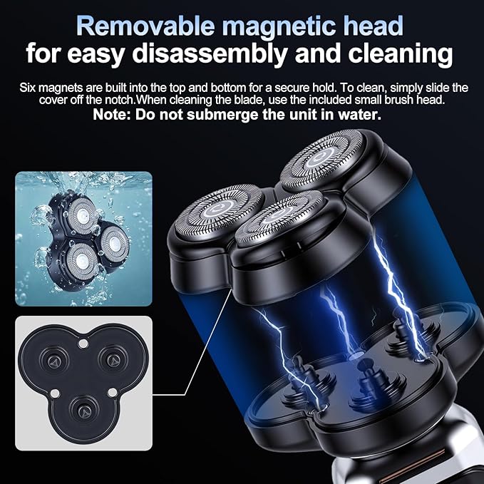 2-Pack Electric Rotary Shavers for Men 3D Floating Head Rotary Razor USB-C Rechargeable Easy Clean Magnetic Head Ideal Gift for Dad Husband Travel Razor for Men