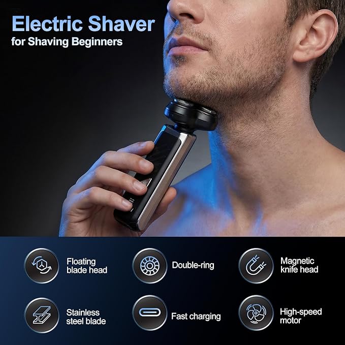 5-Pack Electric Rotary Shavers for Men 3D Floating Head Rotary Razor USB-C Rechargeable Easy Clean Magnetic Head Ideal Gift for Dad Husband Travel Razor for Men Stocking Stuffers