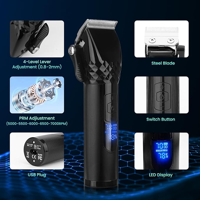 Soonsell Hair Clippers for Men,Professional Barber Clippers and Trimmer Set,Mens Cordless Hair Clipper for Barber,T-Blade Trimmer Set