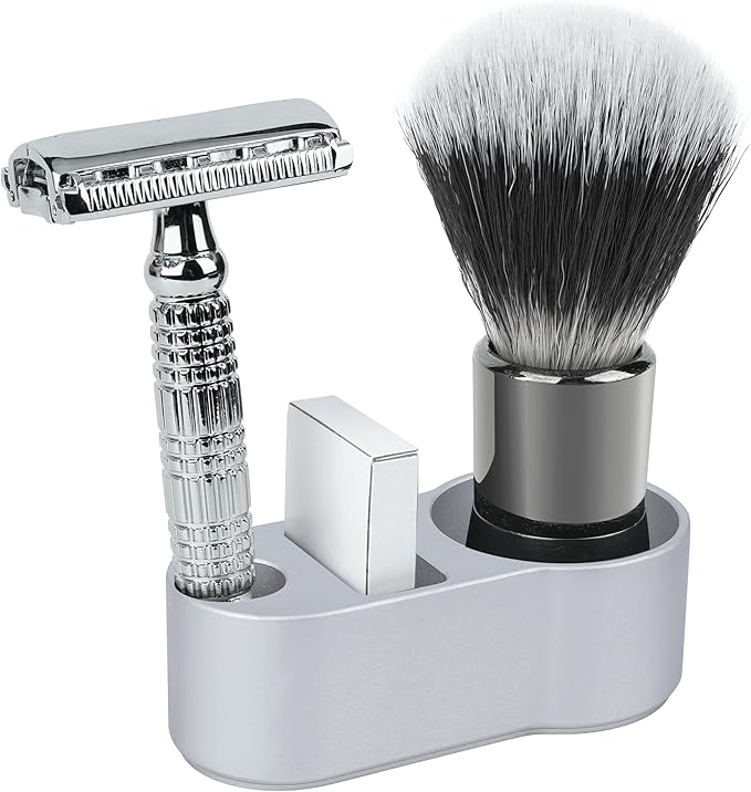 Linkidea Aluminum Men's Shaving Razor Stand Holder, 0.5" (14mm) Diameter, Brush & Blade Organizer, Compatible with Merkur MK-34C, MK-23C, Vikings Blade the Chieftain (Silver)