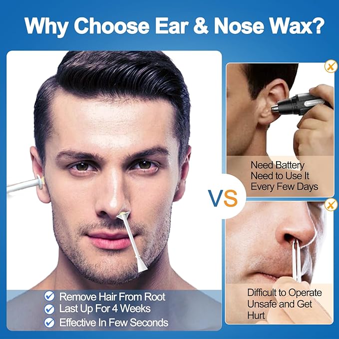 Ear Wax Hair Removal Kit 100g Ear & Nose Hair Wax Kit with 30 Pcs Nose Waxing Sticks for Men and Women at Home Earplugs Hair Removal Lasting Kit Safe Easy Quick & Painless