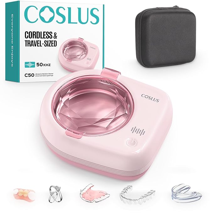 COSLUS Sonic Retainer Cleaner Machine: Cordless Professional Dental Cleaning Pod for Retainer, Aligner, Night Guard Deep Cleaning - Rechargeable Mini Travel Design, Quiet for Home Use with Timer