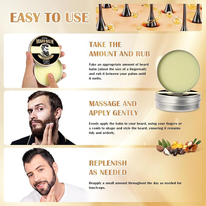 2 PACK Beard Balm for Men, 100% Natural with Shea Butter, Argan Oil, Jojoba Oil, Vitamin E - 7.06 OZ Beard Softener Moisturizer for Men
