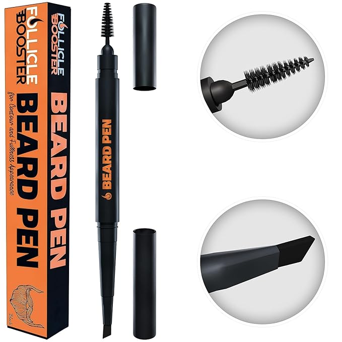 Beard Pen Filler for Men - Barber Styling Grooming Pencil - Waterproof Proof, Sweat Proof, Long Lasting Solution with Natural Finish - Cover Beard and Scalp Patches in Seconds - Jet Black 1 Pack