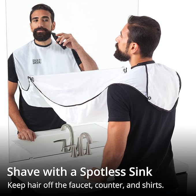 Beard King Beard Bib Apron - As Seen on Shark Tank – Gifts for Him, Stocking Stuffers for Men, Mens Gift, White