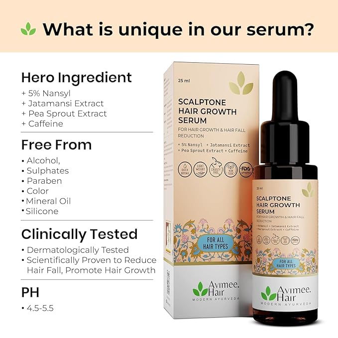 A.v.i.m.e.e Herbal Scalptone Hair Growth Serum | Scientifically Proven Formula | Enriched with Nansyl & Green Tea Extract | For Hair Growth & Hair Fall Reduction 25 ml.