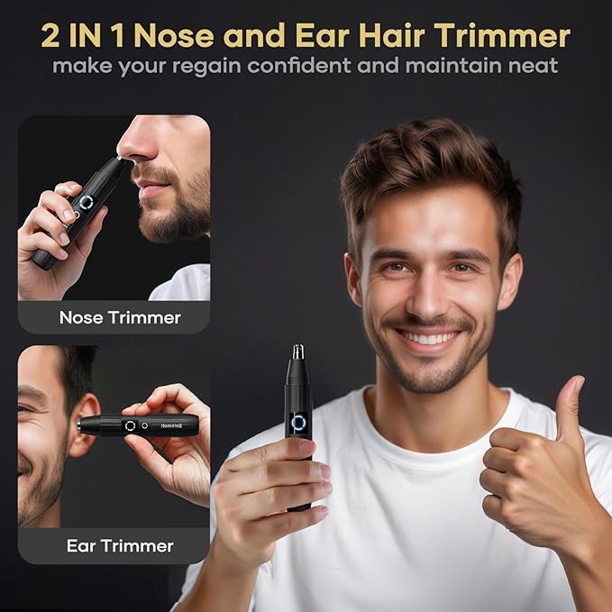 HOMETALL Rechargeable Nose Hair Trimmer for Men Women, Professional Painless Ear Eyebrow & Facial Hair Trimmer - 10,000 RPM Powerful Motor with Dual-Edge Blades, Wet/Dry, Easy to Clean