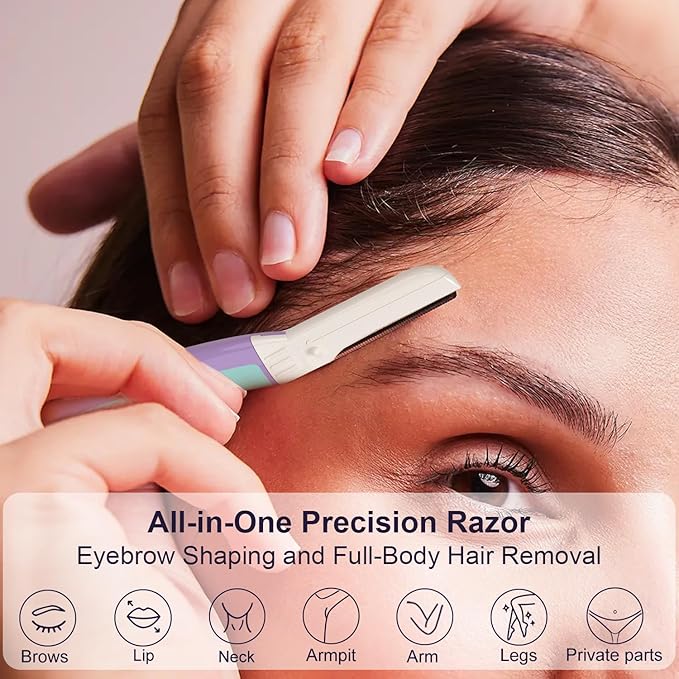 Dermaplane Razor, Face Razors for Women, Dermaplaning Tool, 1 Reusable Handle with 19 Microblades for Face, Gentle Exfoliation & Facial Peach Fuzz Removal for Smoother Skin, Wisteria