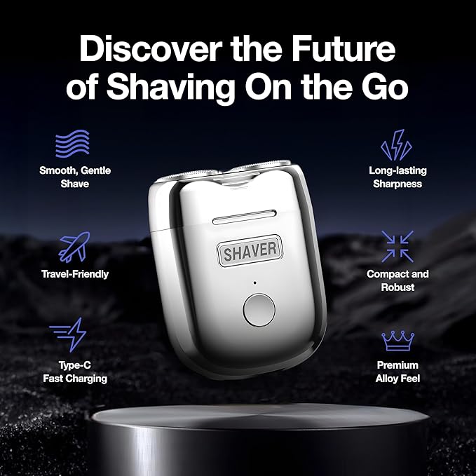 Onyx Shaver Mini Dual Head Rotary Electric Razor for Men Portable Travel Shaver USB C Rechargeable Wet or Dry Use Lightweight Pocket Size Electric Shavers for Men Two Speed Easy Clean Detachable Head