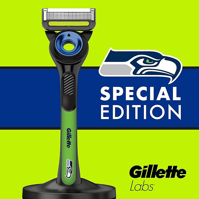 Gillette Labs Special NFL Seahawks Edition Shaving Razor for Men - 1 Handle, 1 Razor Blade Refill, Perfect for Game Day Grooming, GilletteLabs with Exfoliating Bar