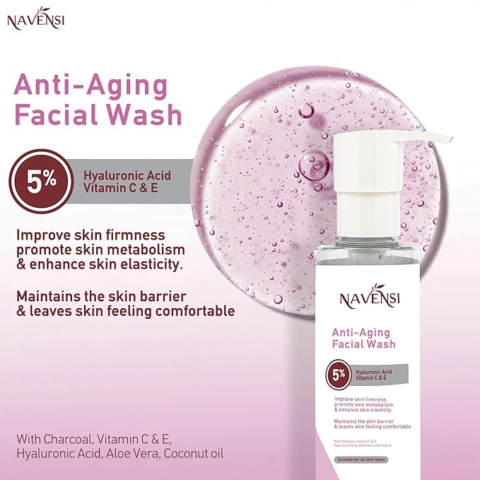Anti Aging Face Wash 150ml | Hyaluronic Acid, Manuka Honey, Charcoal & Aloe Vera Facial Wash For Women & Men | Deep Cleansing, Hydrating Facial Cleanser For Smooth, Youthful Skin