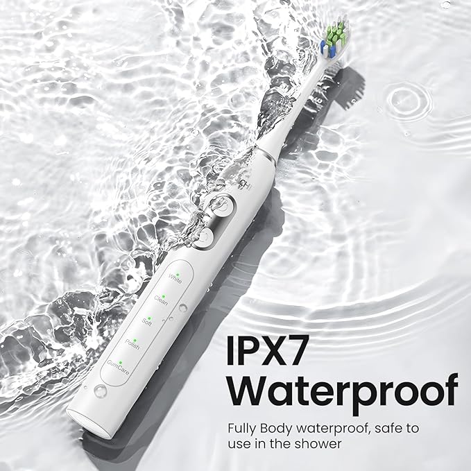 YUNCHI Electric Toothbrush for Adults and Kids, Rechargeable Sonic Electric Tooth Brush with 8 Brush Heads, 90 Days, 5 Models & 2 Minutes Smart Timer, Travel Case, 44000 VPM Motor, White