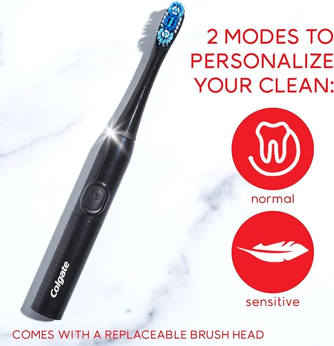 Colgate Optic White Pro-Series Whitening Battery Operated Electric Toothbrush with Timer, Soft, Black