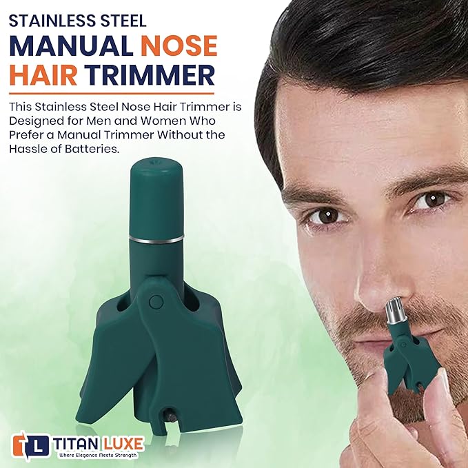 Stainless Steel Hair Trimmer for Men and Women | Manual Nose and Ear Hair Trimmer | Nose Clippers, 360° Rotating Hair Trimmers | Washable Nose Hair Remover | Green