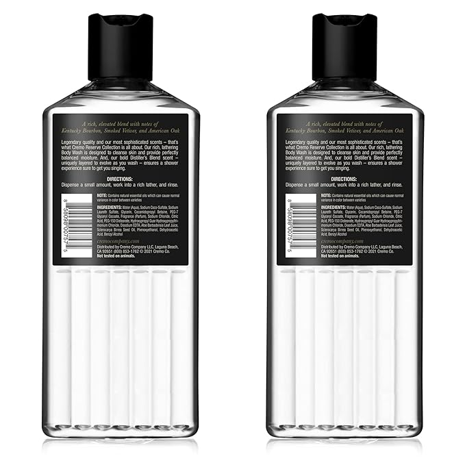 Cremo Rich-Lathering Distiller’s Blend (Reserve Collection) Body Wash, An Elevated Blend with Notes of Kentucky Bourbon, Smoked Vetiver and American Oak, 16 Fl Oz (Pack of 2)