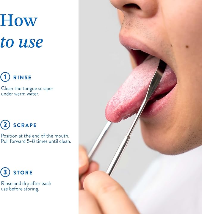 Mouthology Tongue Scraper, Stainless Steel Tongue Cleaners, Metal Tongue Scraper, Tongue Scraper for Adults - Fresher Breath in Seconds, Dual Handle (3 pack)