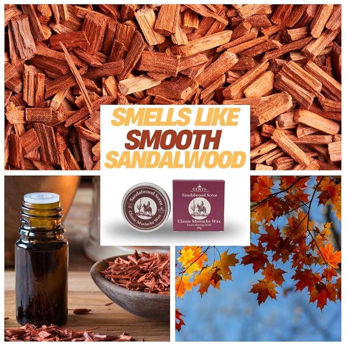 G.B.S Strong Hold Sandalwood Mustache Wax, Easy Application, Restyleable, long lasting hold with Styling Comb (1.7 oz) (3 Pack, Sandalwood)