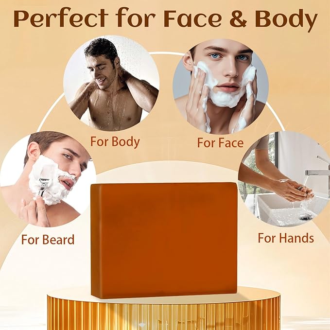3 PCS Sandalwood Soap, Natural Exfoliating 4in1 Hair, Body, Face & Shaving Mens Bar Soap with Plant-Based Cleanser, Organic Handmade Bath Deodorant Moisturizing Shower for Women All Skin Types