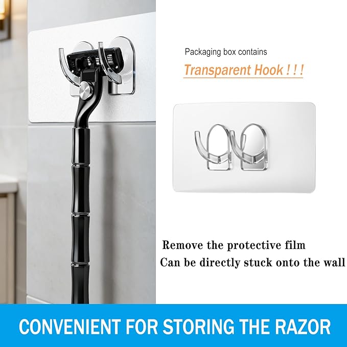 3-Blade Men Razor with Lubricating Strip & Pivoting Head - Safety Razor Blades Kit Includes 2 Handles, 8 Razor Blade Refills, Wall Hook & Cleaning Brush