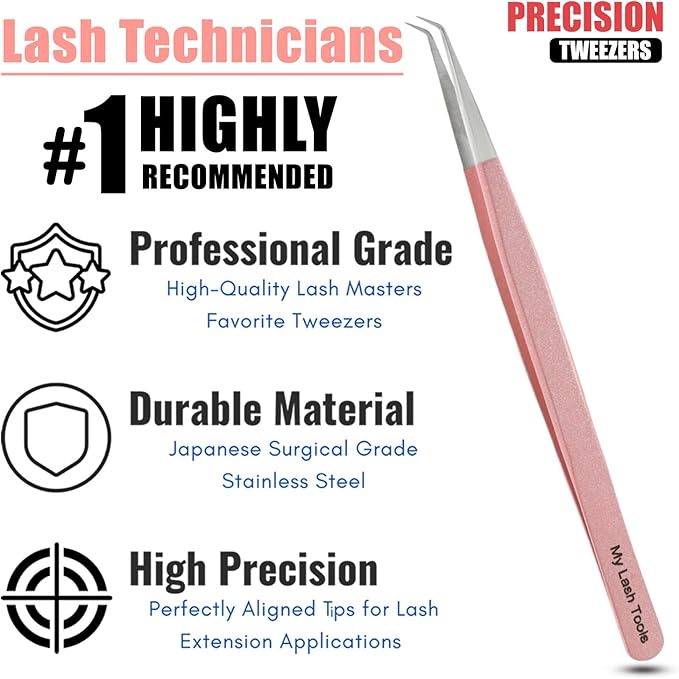 Isolation Lash Tweezers for Eyelash Extensions – 14cm Curved Tweezer, Japanese Stainless Steel, Best for Individual Isolation & Classic Lashes, Eyelash Twisers (Blush Pink)