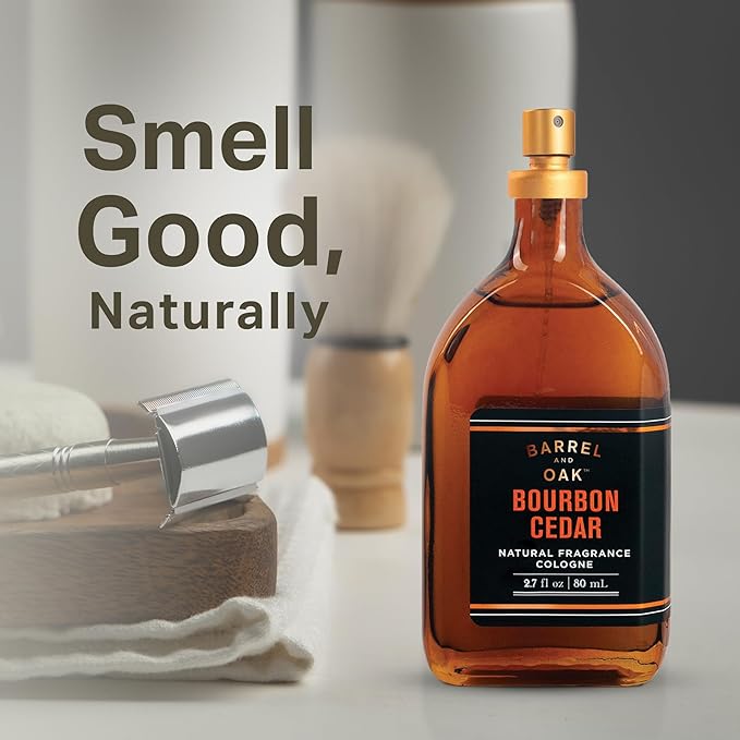 Barrel & Oak Cologne for Men, Natural Essential Oil-Based Men's Fragrances, Long-Lasting Men's Cologne for Day & Night, Paraben & SLS-Free, Gifts for Men, Bourbon Cedar, 2.7 oz